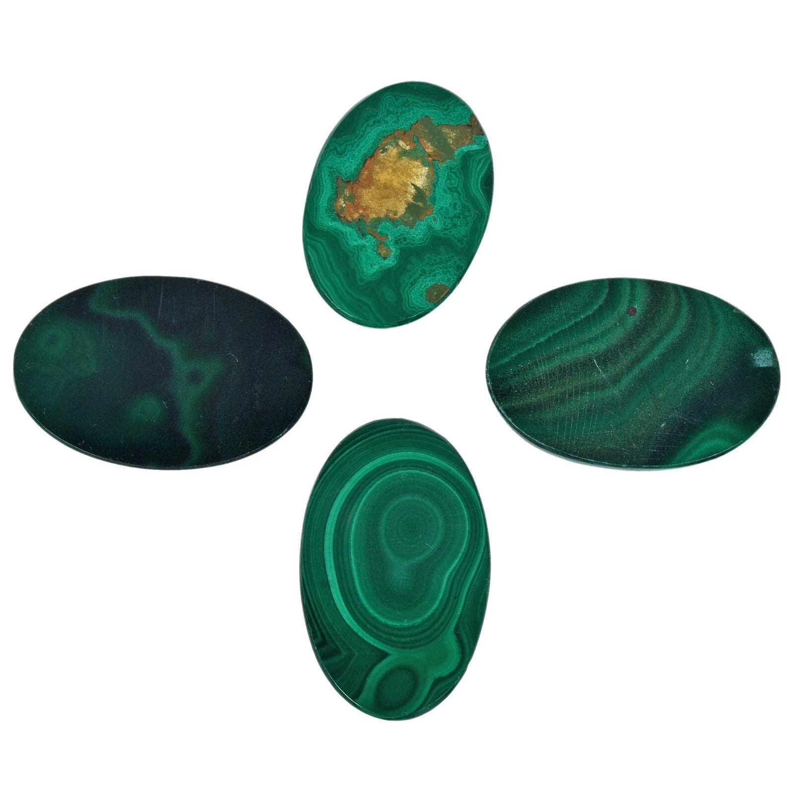 320 Ct/4 Pcs Natural Untreated Green Malachite Oval Cab Loose Wholesale Gems Lot