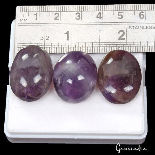 Amethyst Lot, Cabochon, Untreated, Purple — 3 Pieces, 25mm, 120.80 Ct, Madagascar