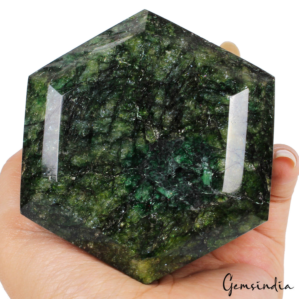 Emerald Loose Gemstone, Hexagon Cut, Color Enhanced — 3.5x3x2.5 Inch, 3750 Ct (0.75 Kg), Brazil