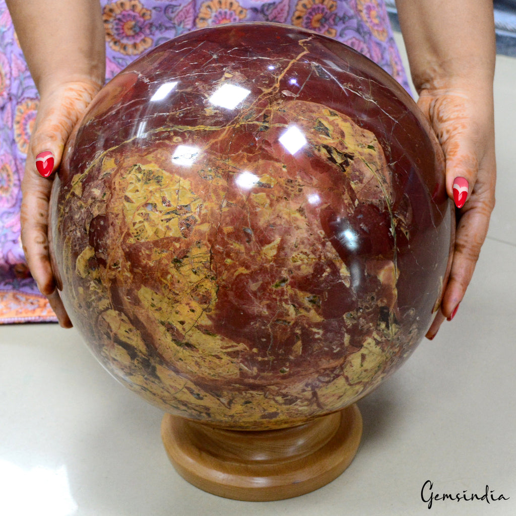 Large 10.7" Red Jasper Stone Healing Crystal Charged Reiki Aura Sphere Ball 30KG
