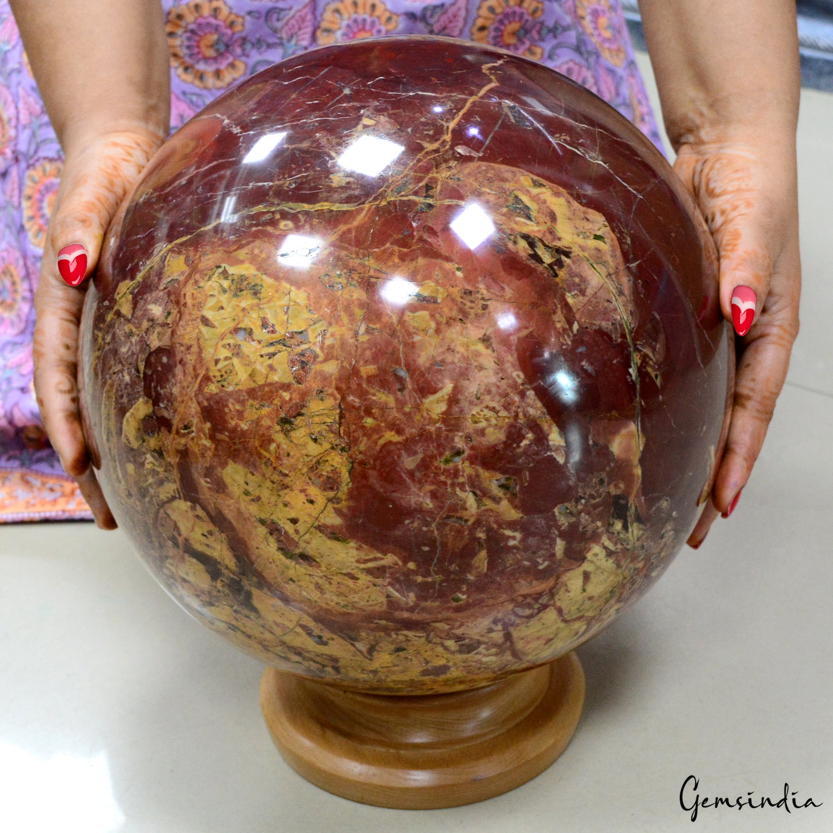 Large 10.7" Red Jasper Stone Healing Crystal Charged Reiki Aura Sphere Ball 30KG