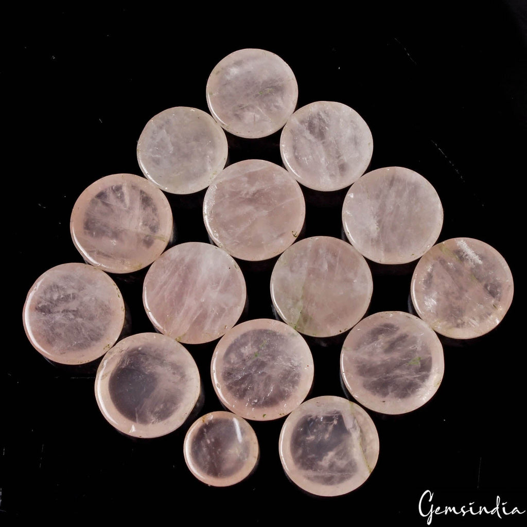 300 Ct/15 Pcs Natural Untreated Pink Rose Quartz Round Cab Loose Gem For Jewelry