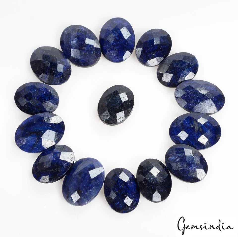 15 Pcs Natural Blue Sapphire Oval Checker Cut Loose Madagascar Gemstones~170 Cts