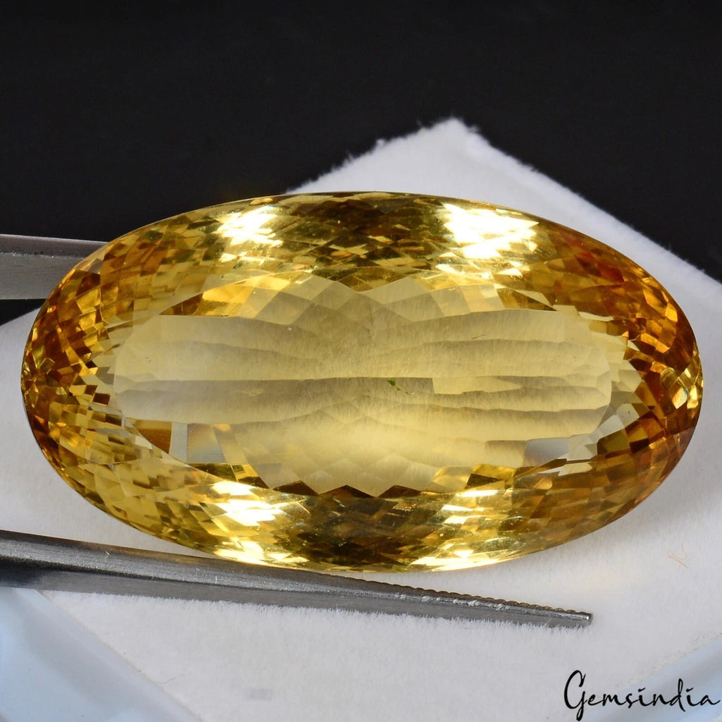 Oval Cut Natural Unheated Top Yellow Citrine Brazil 73.20 Cts 35x20mm Gemstone~