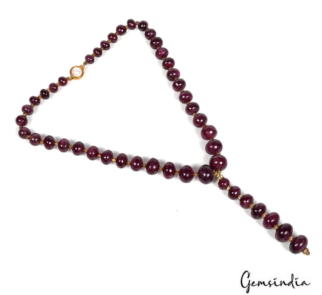 17" Natural Red Ruby Round Cabochon Gem Beaded Handmade Designer Women Necklace