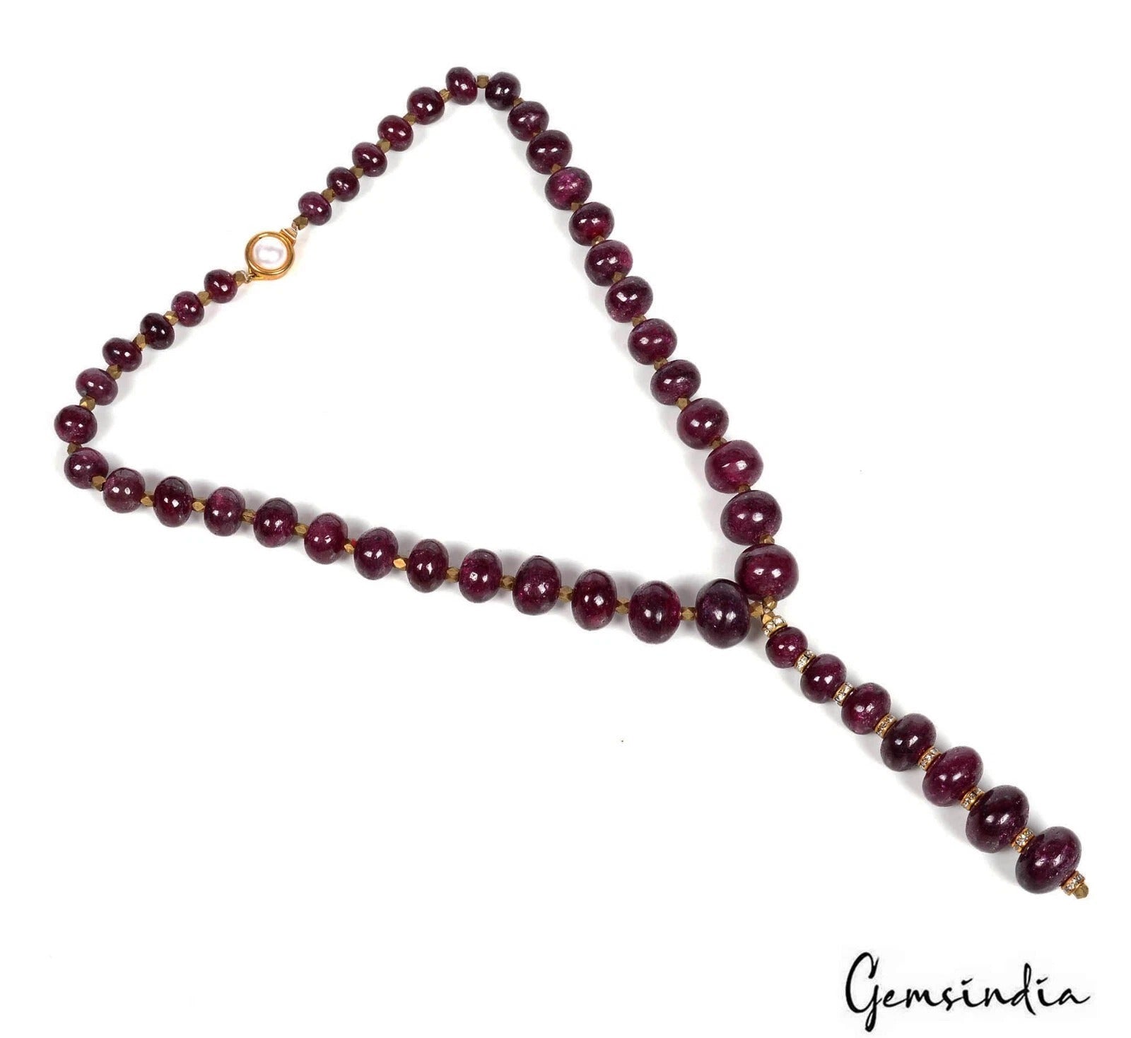 17" Natural Red Ruby Round Cabochon Gem Beaded Handmade Designer Women Necklace