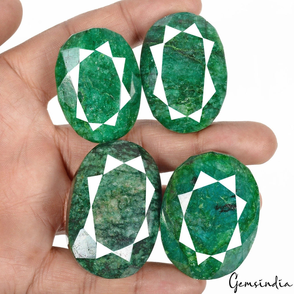 Natural Oval Faceted Green Emeralds Lot 1000 Cts 41-48mm Loose Gemstones 4 Pcs