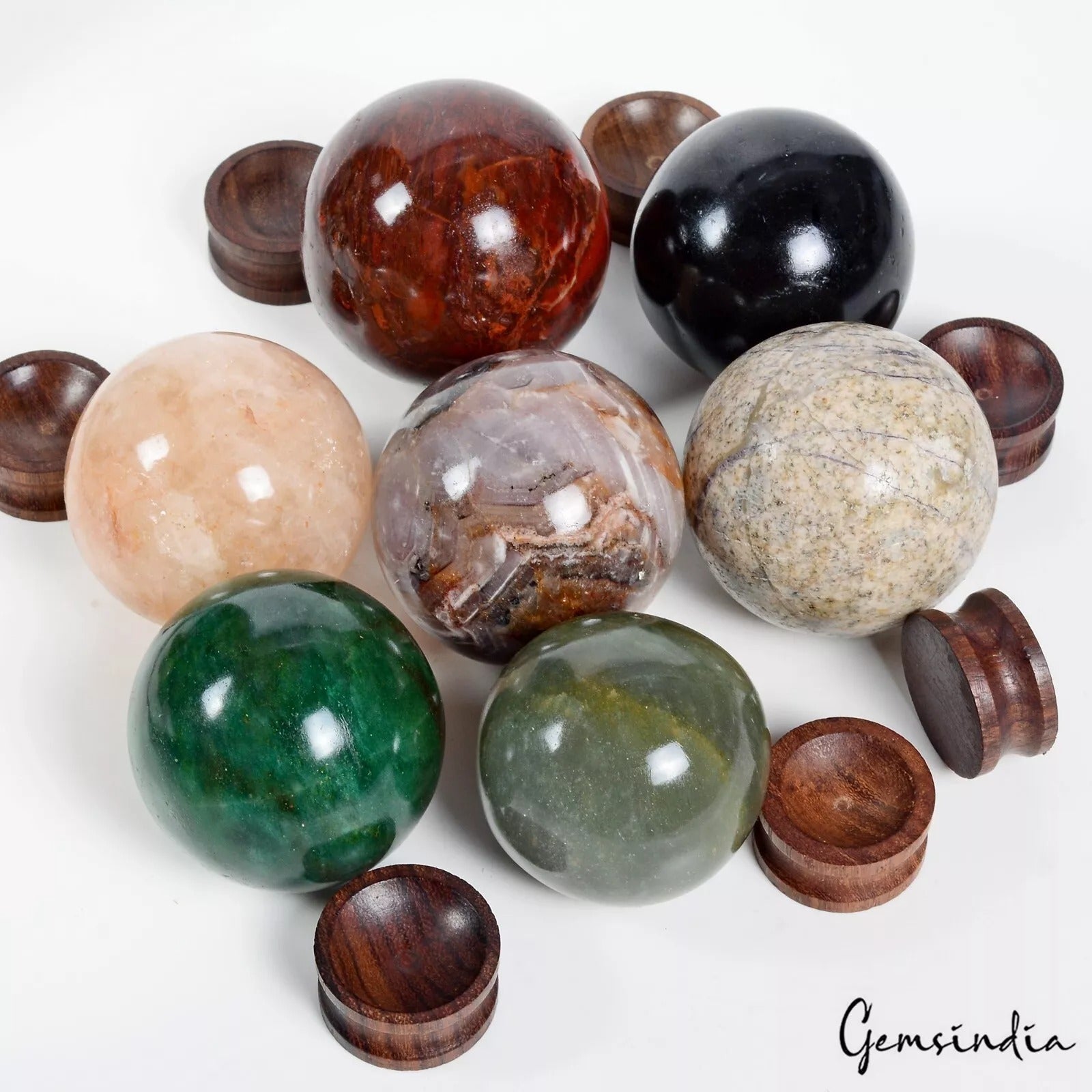 5650 Ct/7 Pcs Natural Untreated Multi Color Gems Crystal Healing Mineral Spheres
