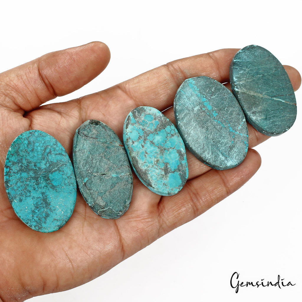 440 Ct/5 Pcs Natural Spiderweb Blue Turquoise Oval Cabochon Loose Gemstone Lot