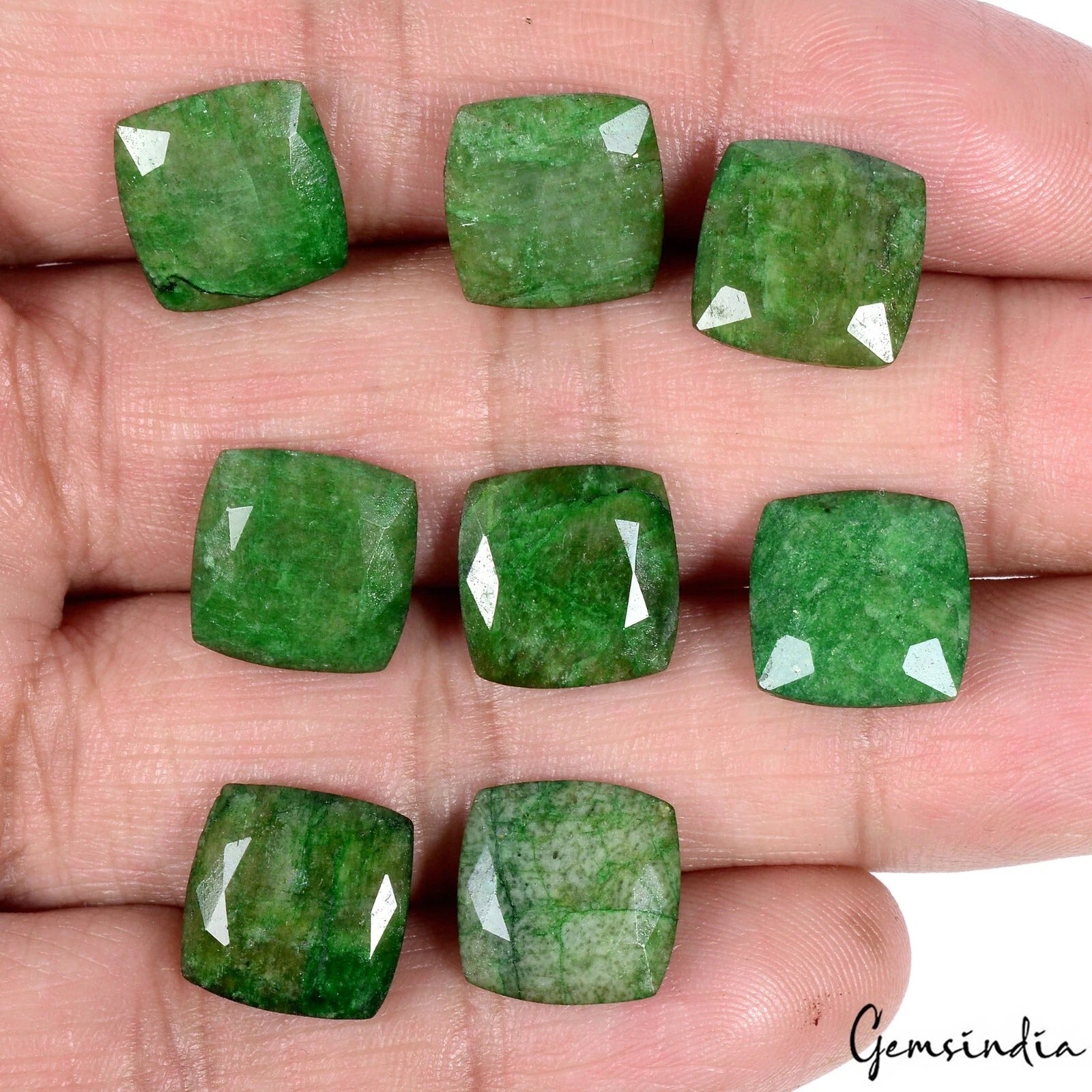 40.90 Ct Natural Green Brazilian Emerald 11mm Cushion Cut Earth Mined Gems Lot