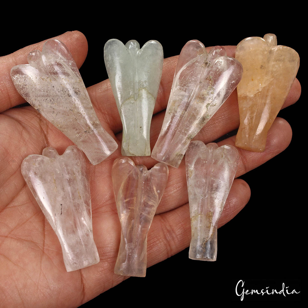 570 Ct/7 Pcs Natural Multi-Gems Carved Angel Statues–Pocket Size Healing Crystal