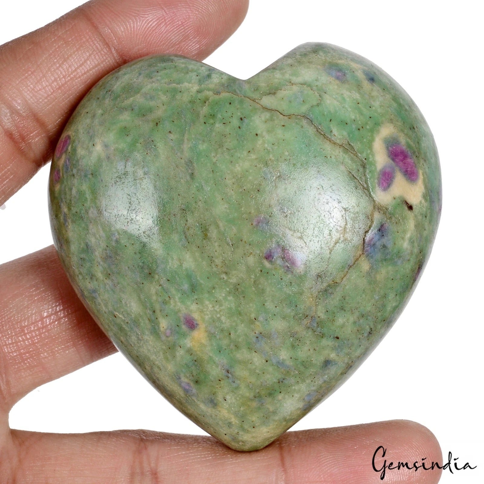 100% Natural Red Green Ruby Zoisite Heart Cab Loose Gemstones 990 Cts 68x65x31mm