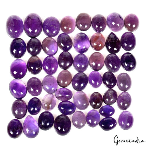 Amethyst Lot, Cabochon, Oval Cabochon, Untreated — 50 Pieces, 8mm to 13mm, 139.60 Ct, Brazil