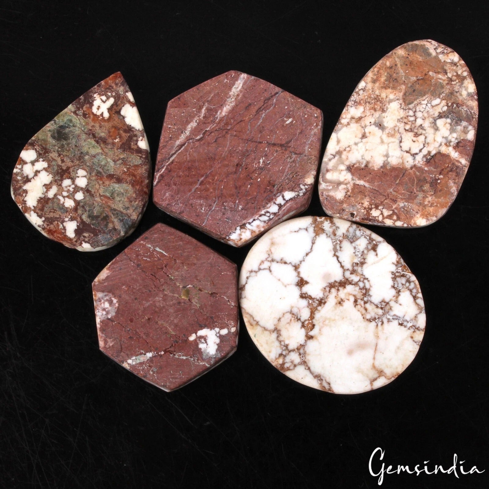 Turquoise Lot, Cabochon, Untreated, White — 5 Pieces, 35mm to 49mm, 470 Ct