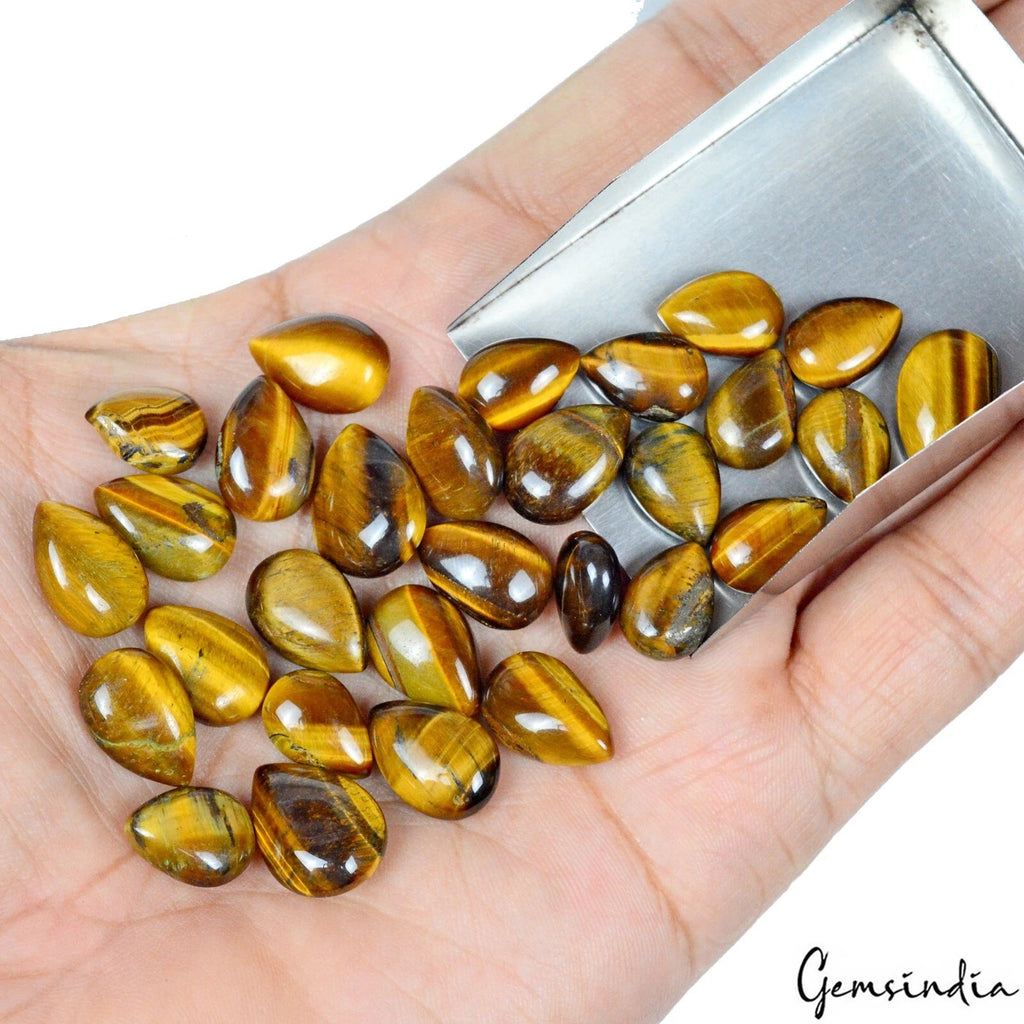 Tiger Eye Lot, Cabochon, Pear Cabochon, Untreated — 29 Pieces, 11mm to 15mm, 167.00 Ct