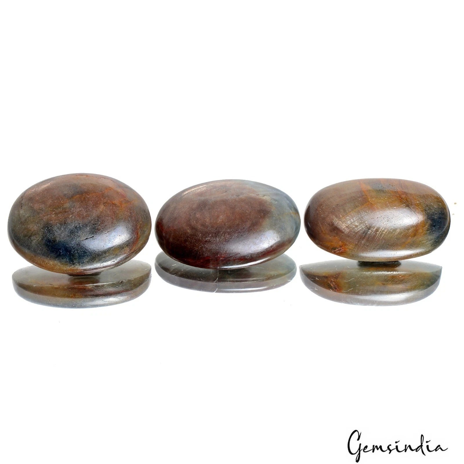 Certified 920 Ct/3 Pcs Natural Untreated Brown Blue Sapphire Oval Cab Loose Gems