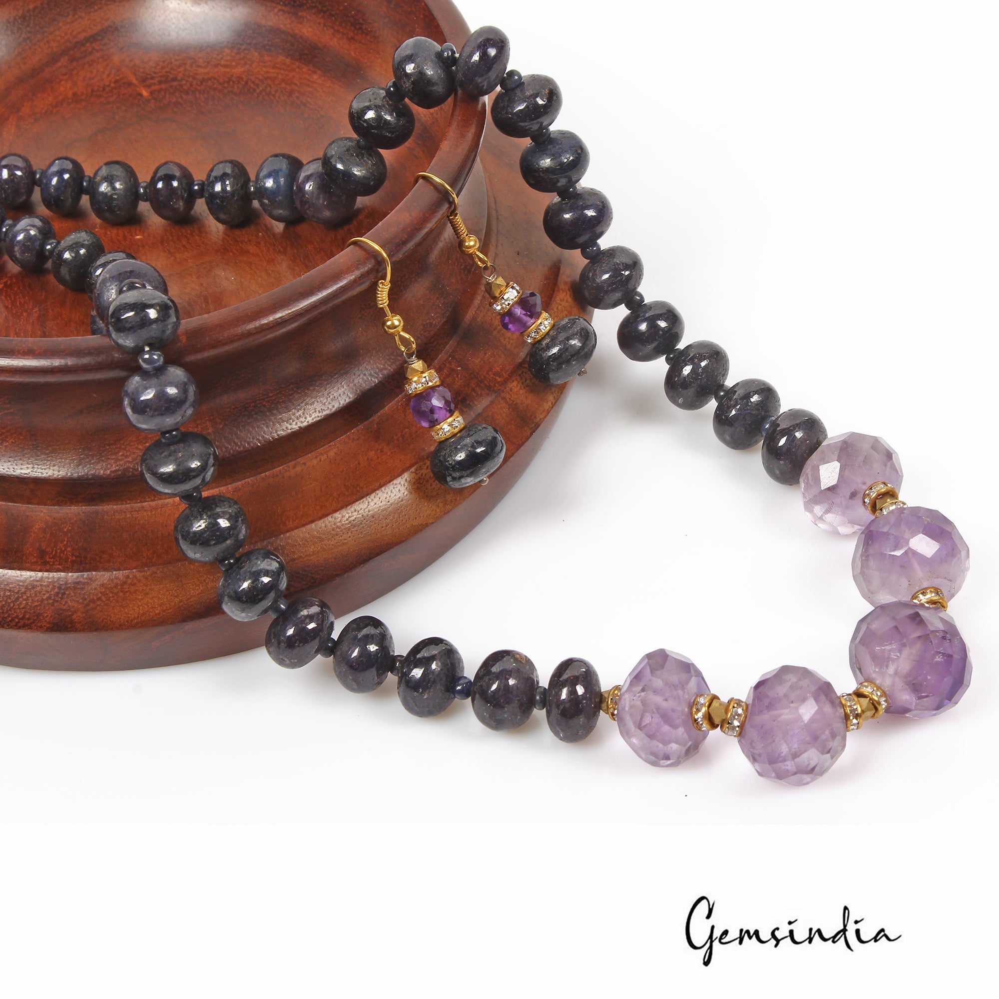 561.30 Ct Natural Blue Sapphire Purple Amethyst Cab Beaded Handmade Jewelry Set
