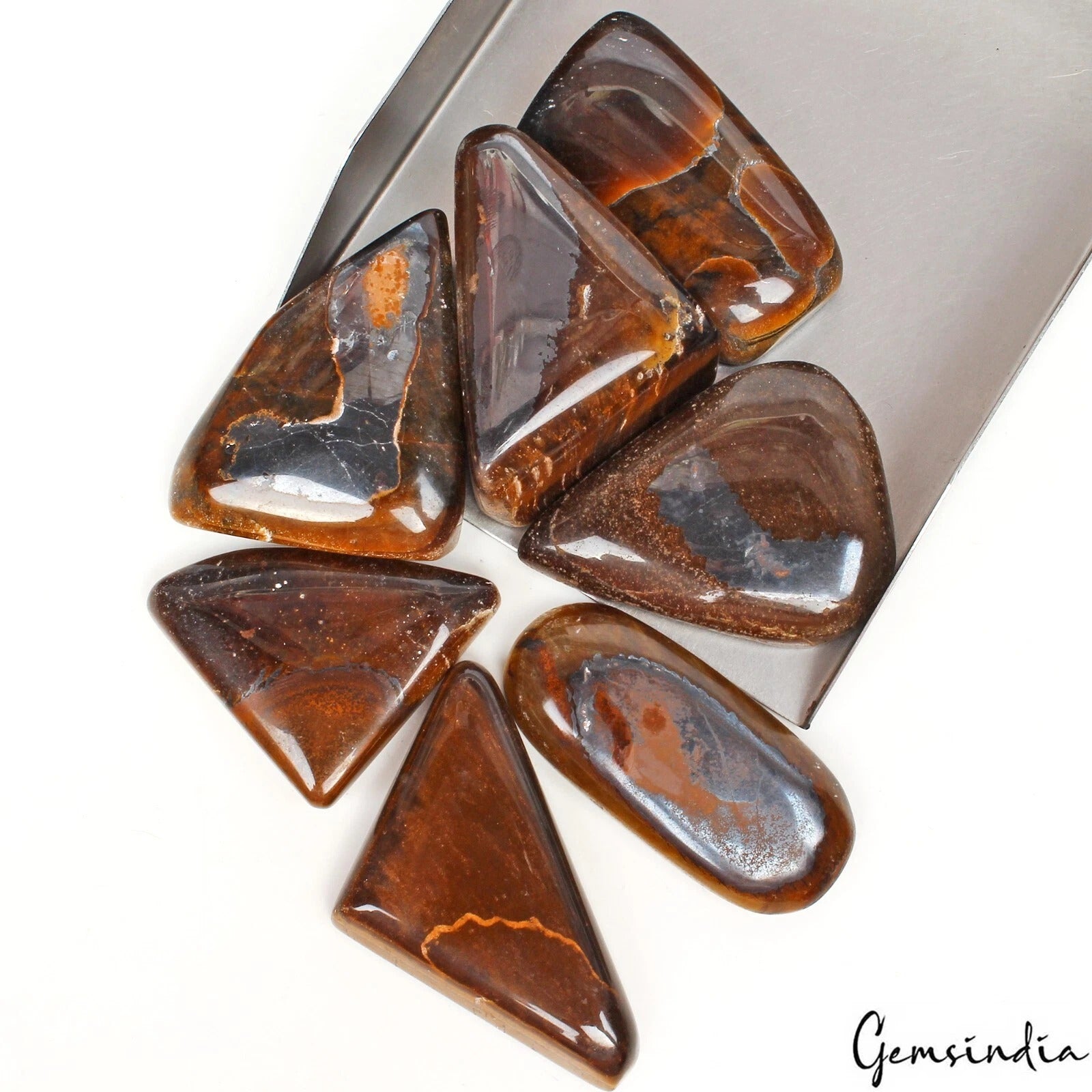 Tiger Eye Lot, Cabochon, Fancy Pear Oval Cabochon, Untreated — 7 Pieces, 36mm to 57mm, 1130 Ct