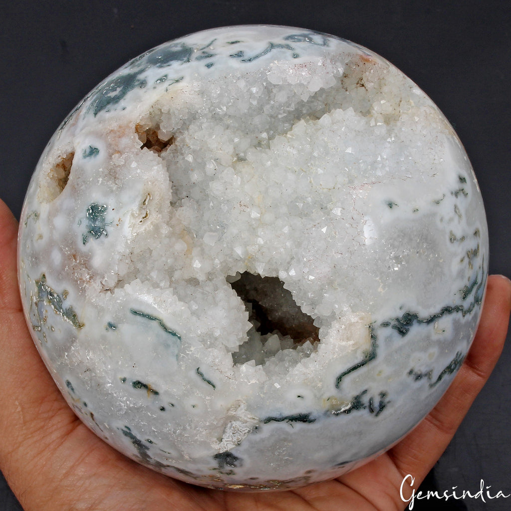 2.3 Kg 5" Natural Druzy Moss Agate Sphere Quartz Crystal Ball Healing Reiki Gift