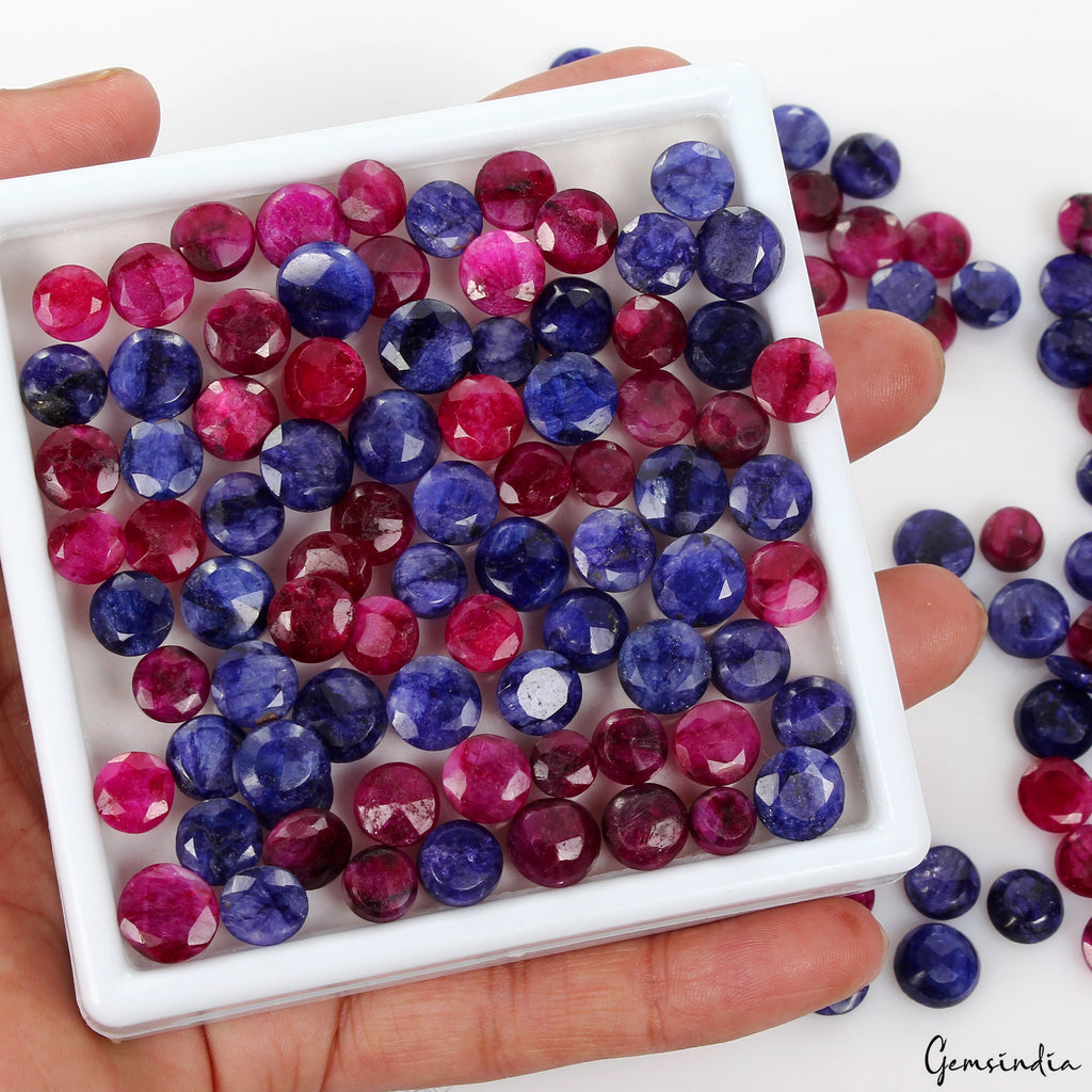 400Ct/144 Pc Natural Red & Blue Beryl Round Cut 7-10mm Loose Jewelry Making Gems