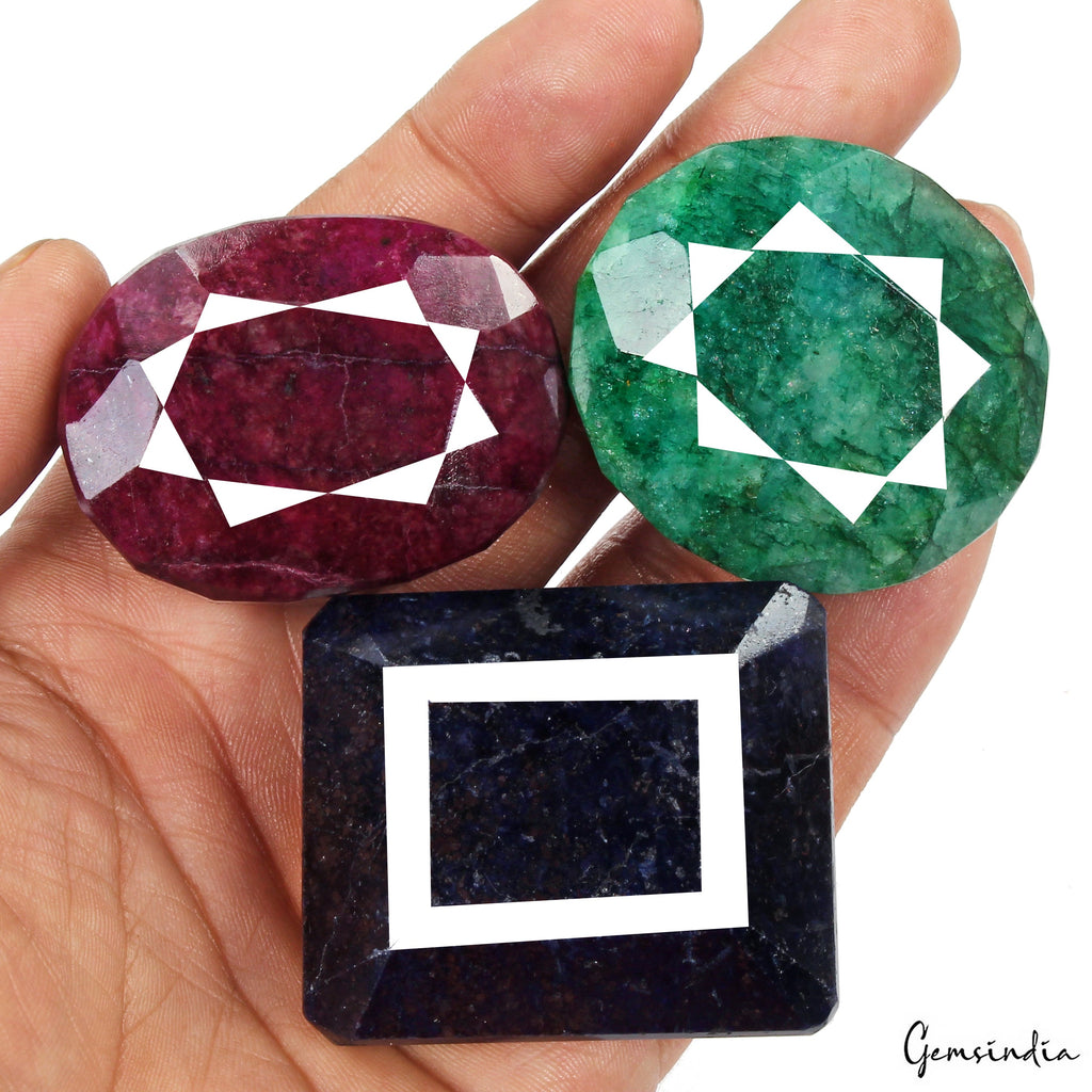 1370 Ct Natural Red Beryl, Blue Sapphire & Green Emerald Loose Mix Cut Gemstones