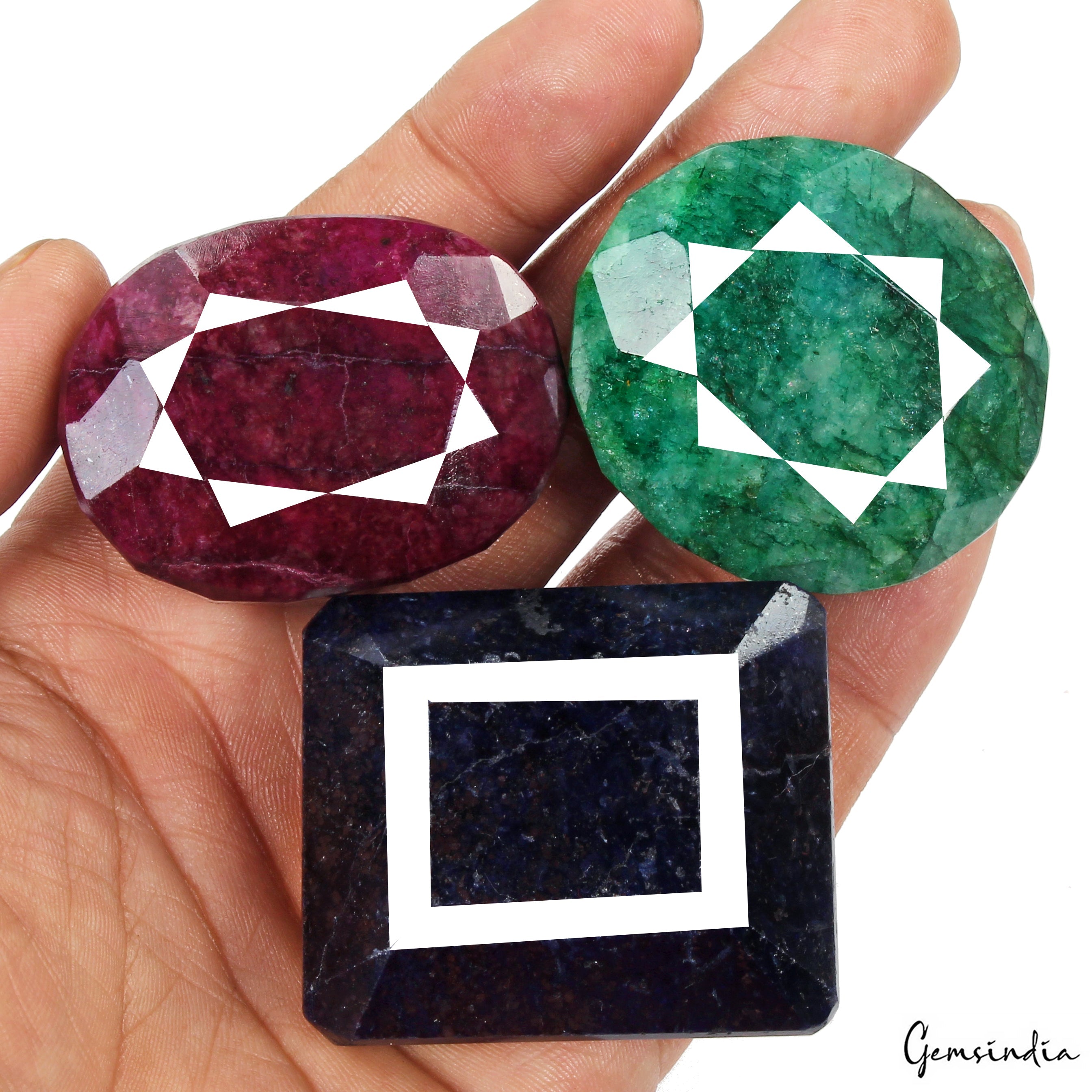 1370 Ct Natural Red Beryl, Blue Sapphire & Green Emerald Loose Mix Cut Gemstones