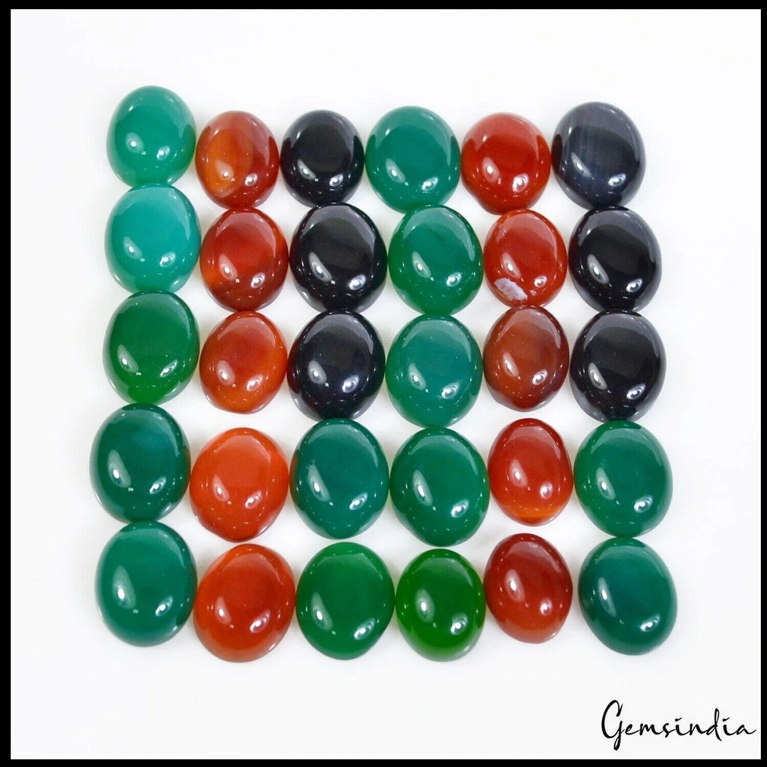 100 Ct/30 Pcs Natural Multi Color Onyx Agate Oval Cab Loose Gems Lot For Jewelry