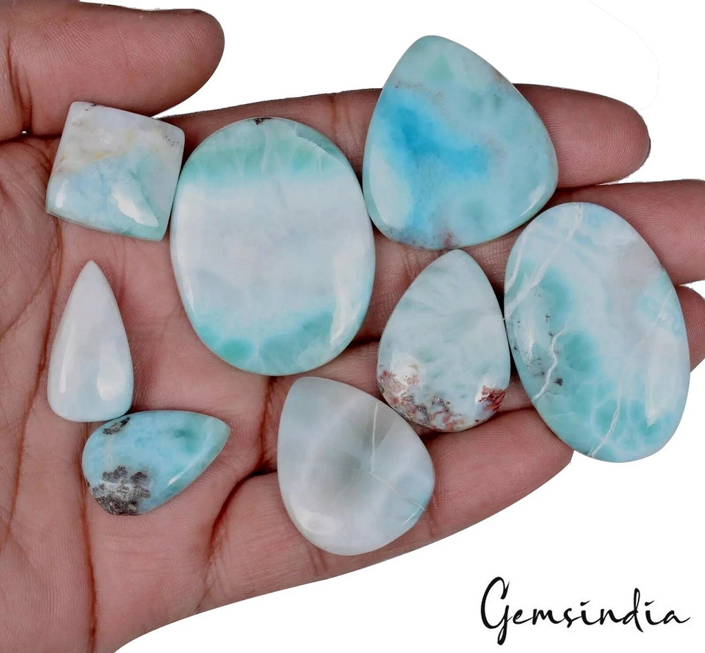 Larimar Lot, Cabochon, Untreated — 8 Pieces, 19mm to 41mm, 300 Ct