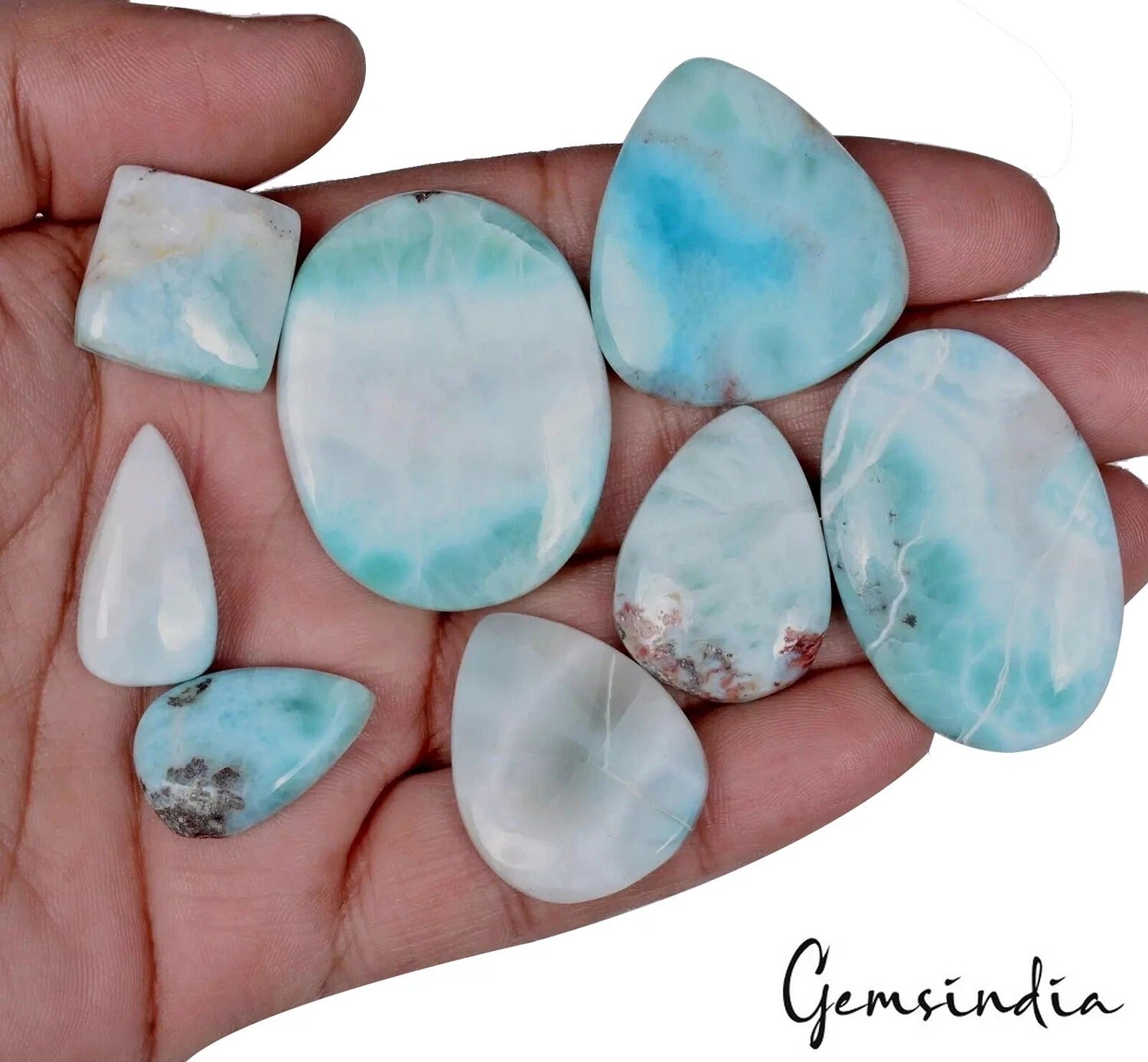 Larimar Lot, Cabochon, Untreated — 8 Pieces, 19mm to 41mm, 300 Ct