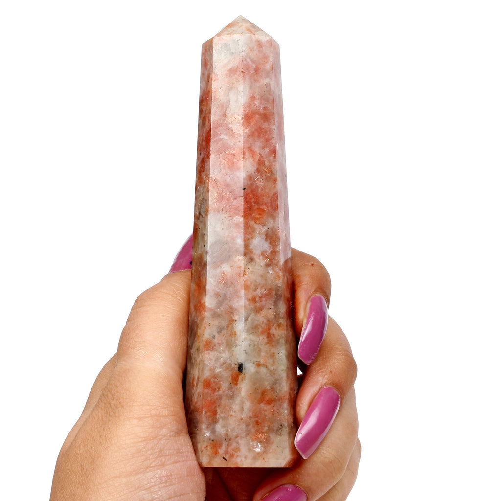 156 Gram Natural Orange Sunstone Crystal Obelisk Wand Tower Point Healing Reiki