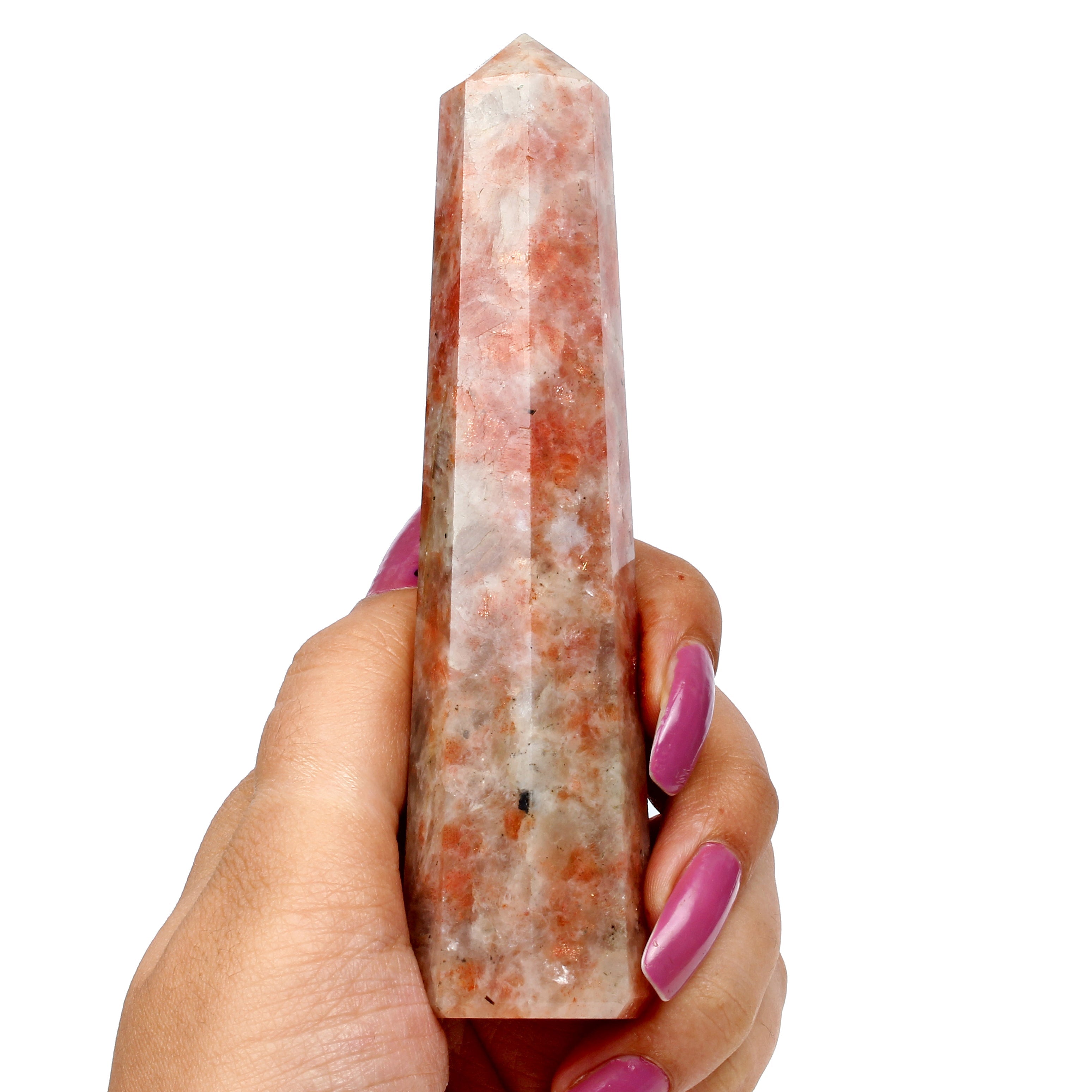 156 Gram Natural Orange Sunstone Crystal Obelisk Wand Tower Point Healing Reiki