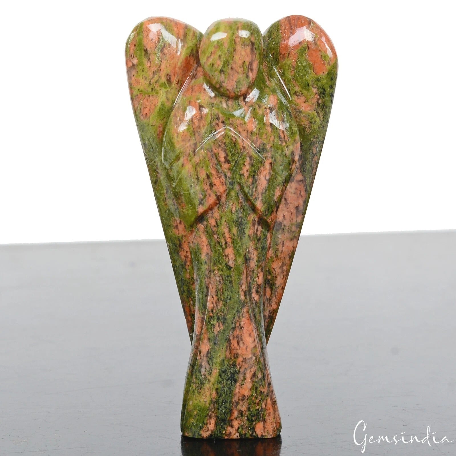 Unakite Angel Figurine, Untreated — 76x39x17mm, 330 Ct