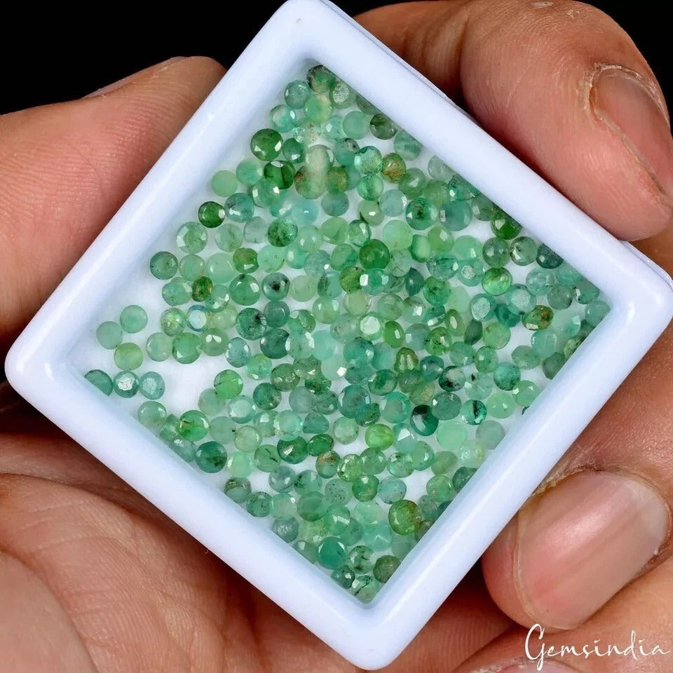 19.50 Ct/225 Pcs Natural Untreated Colombian Green Emerald Round Cut Loose Gems