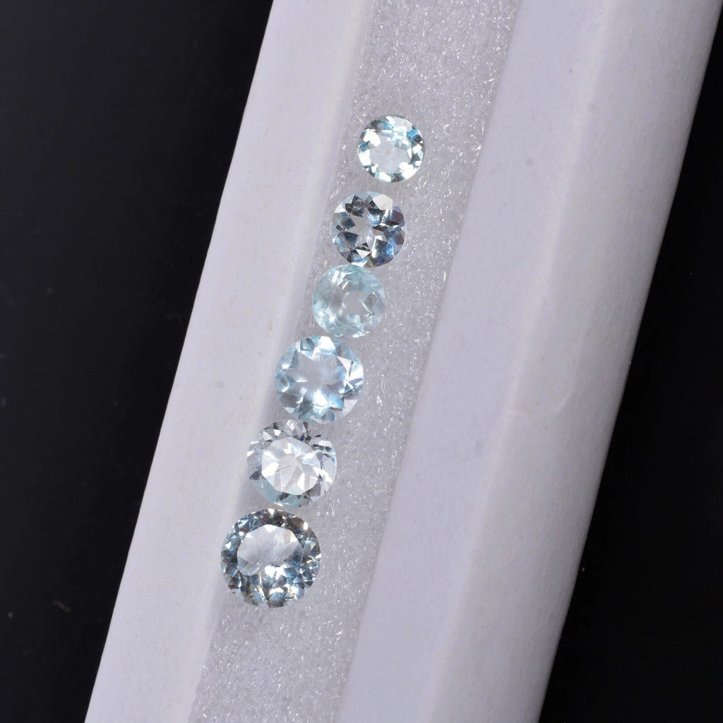 5.65 Cts/6 Pcs Natural Untreated Brazilian Blue Aquamarine Round Cut Loose Gems