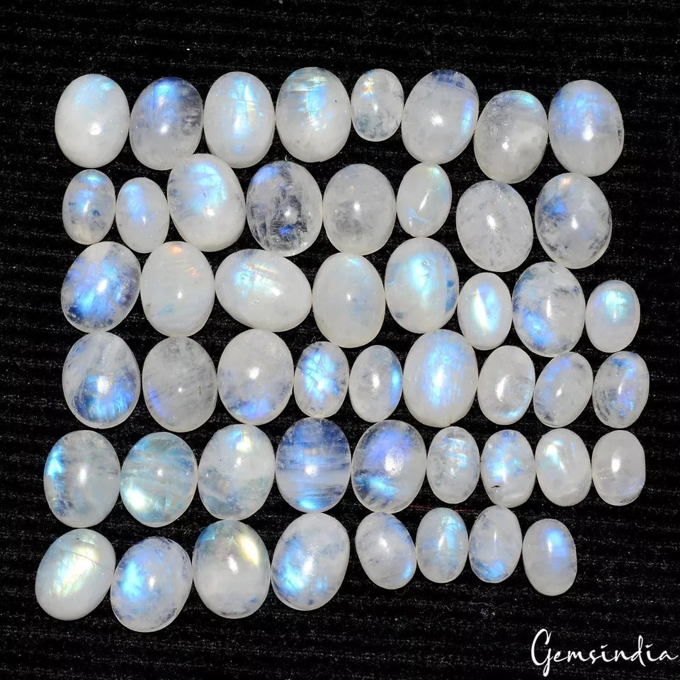 88.60 Ct/50 Pcs Natural Untreated Blue Shine Moonstone Oval Cab Gem For Jewelry