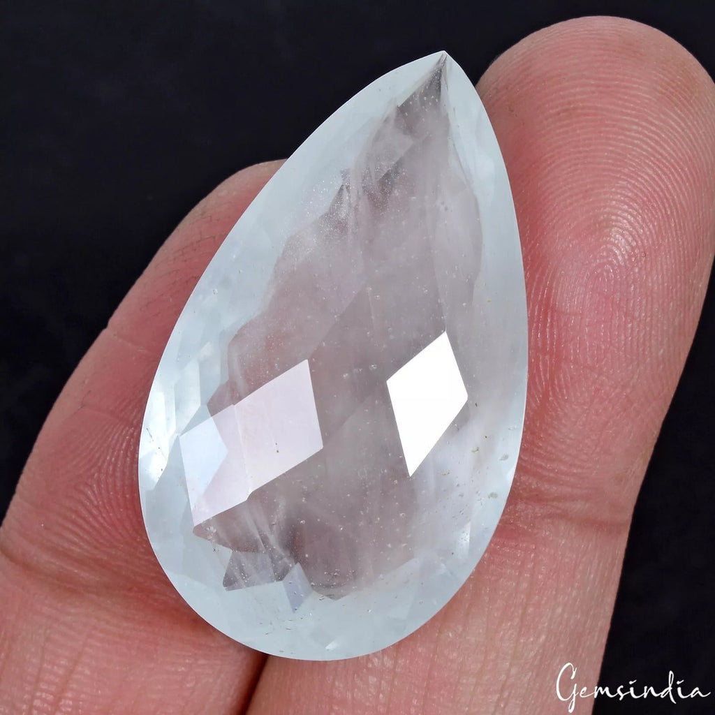 Certified 39.60 Cts Natural Untreated Aqua Blue Aquamarine Pear Checker Cut Gem