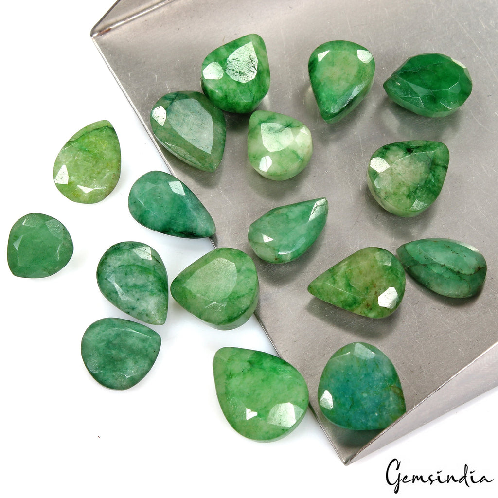 129.50 Ct/17 Pcs Natural Brazilian Green Emerald Pear 11mm-17mm Gems For Jewelry