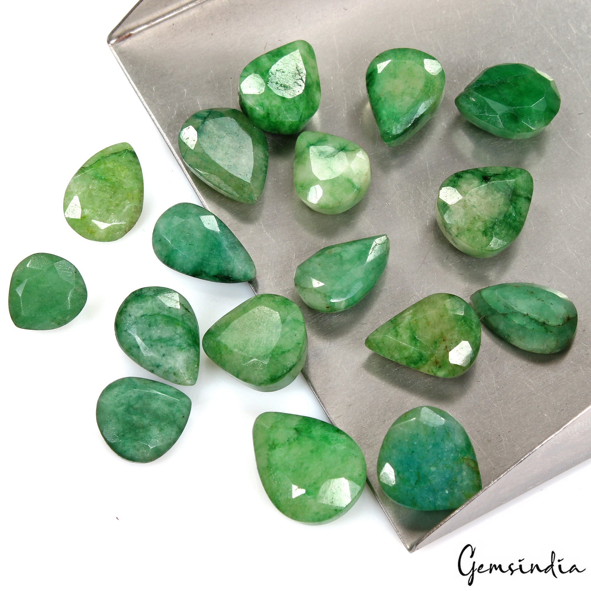 129.50 Ct/17 Pcs Natural Brazilian Green Emerald Pear 11mm-17mm Gems For Jewelry