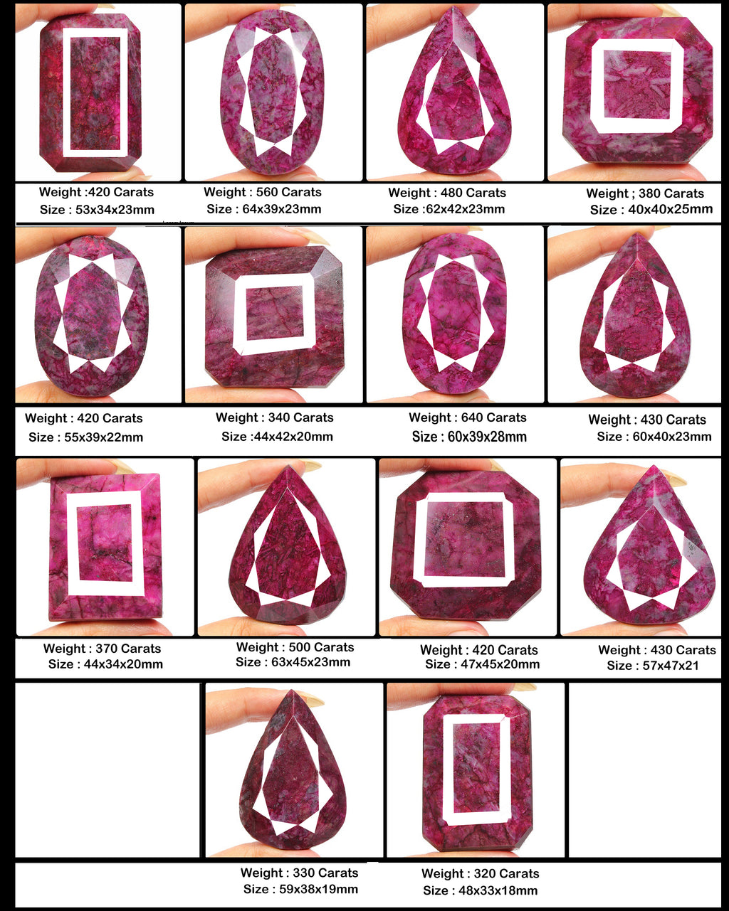 Ruby Lot, Loose Gemstone, Color Enhanced, Pink Red — 14 Pieces, 40mm to 64mm, 6040 Ct, Africa