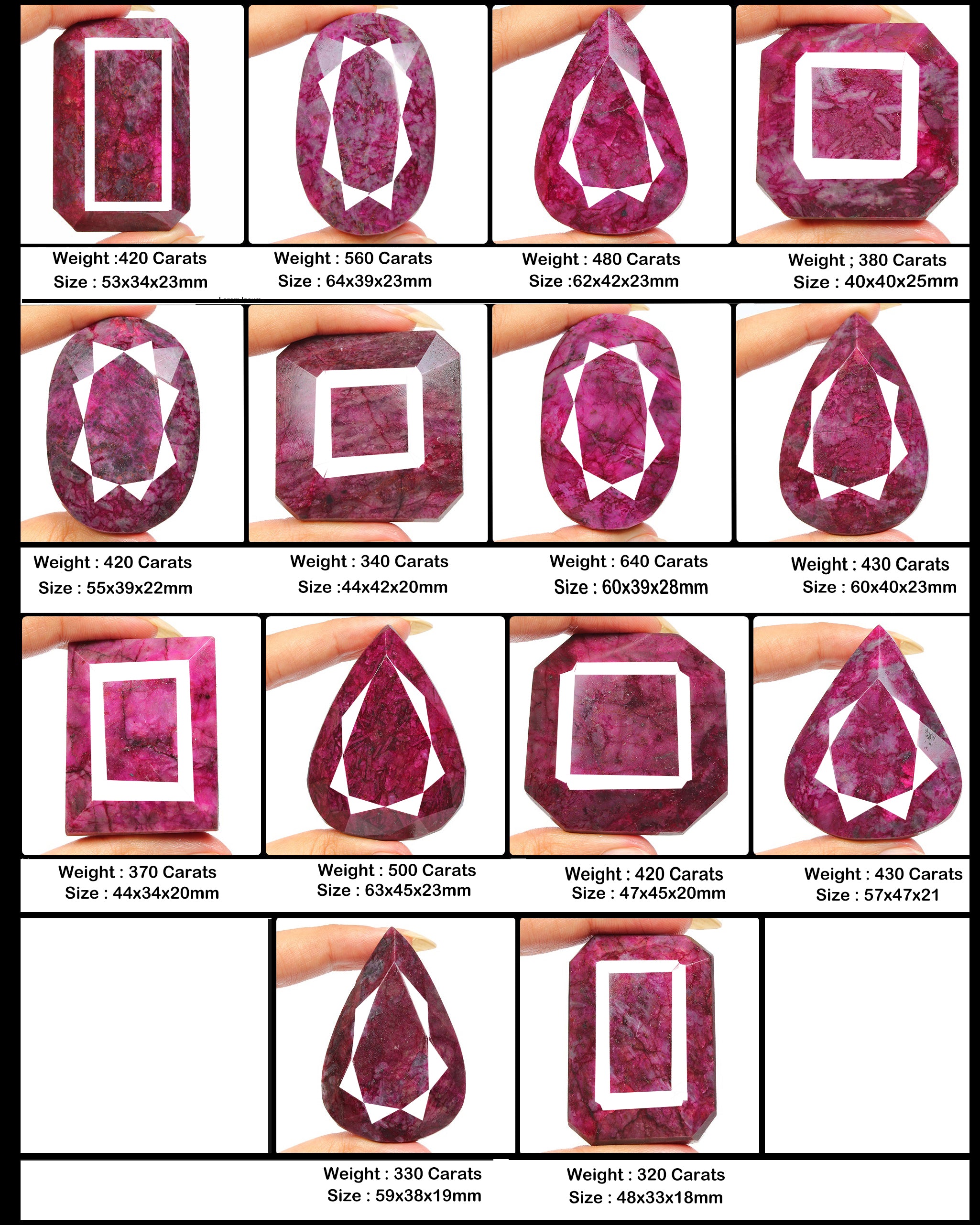 Ruby Lot, Loose Gemstone, Color Enhanced, Pink Red — 14 Pieces, 40mm to 64mm, 6040 Ct, Africa