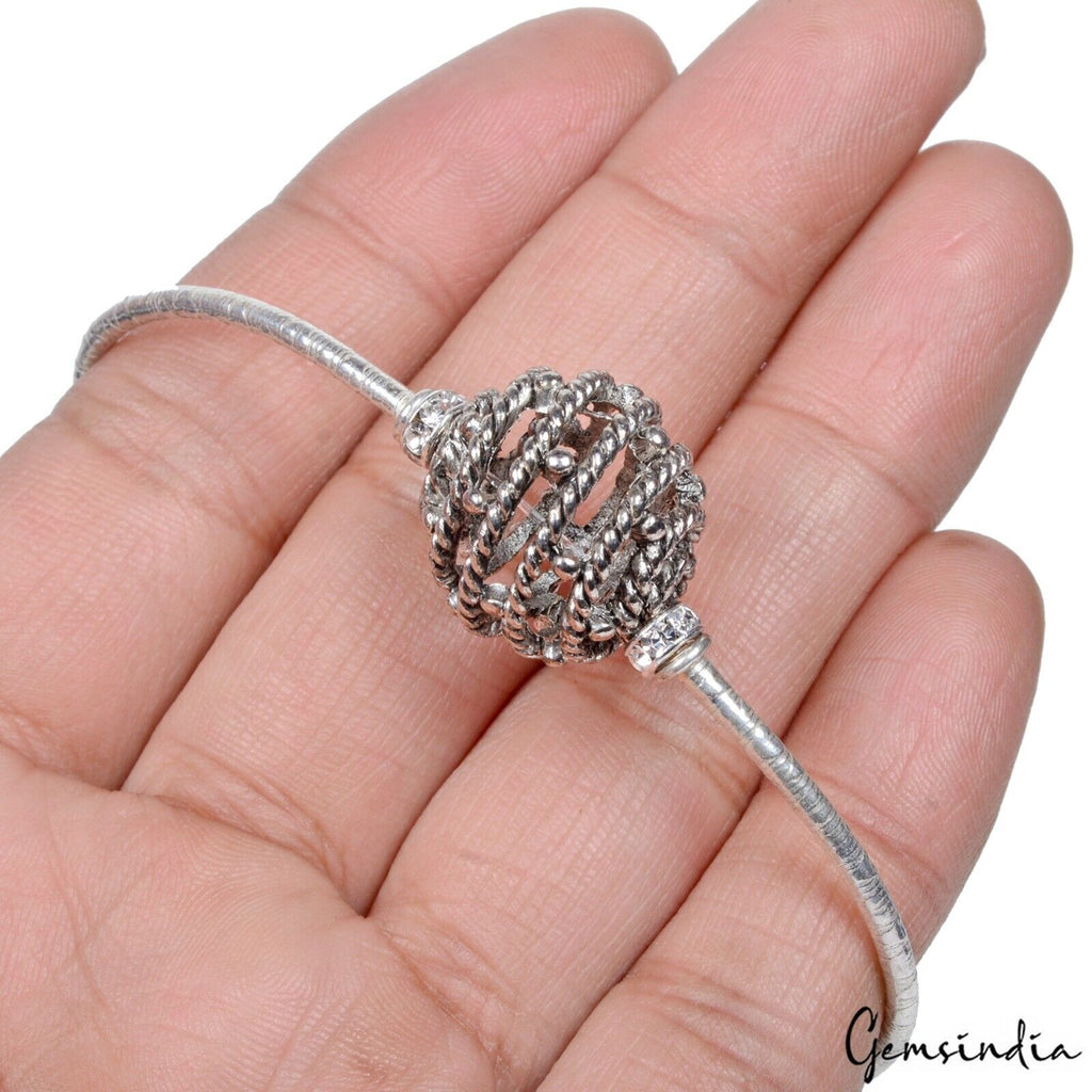 90.60 Cts Dark Orange Coral Gem Silver Stretchable Designer 6.5 Inch Bracelet