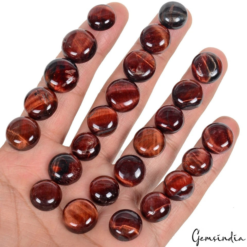 25 Pcs Natural Red Tiger Eye Untreated 13-16mm Round Cabochon Loose Gemstones