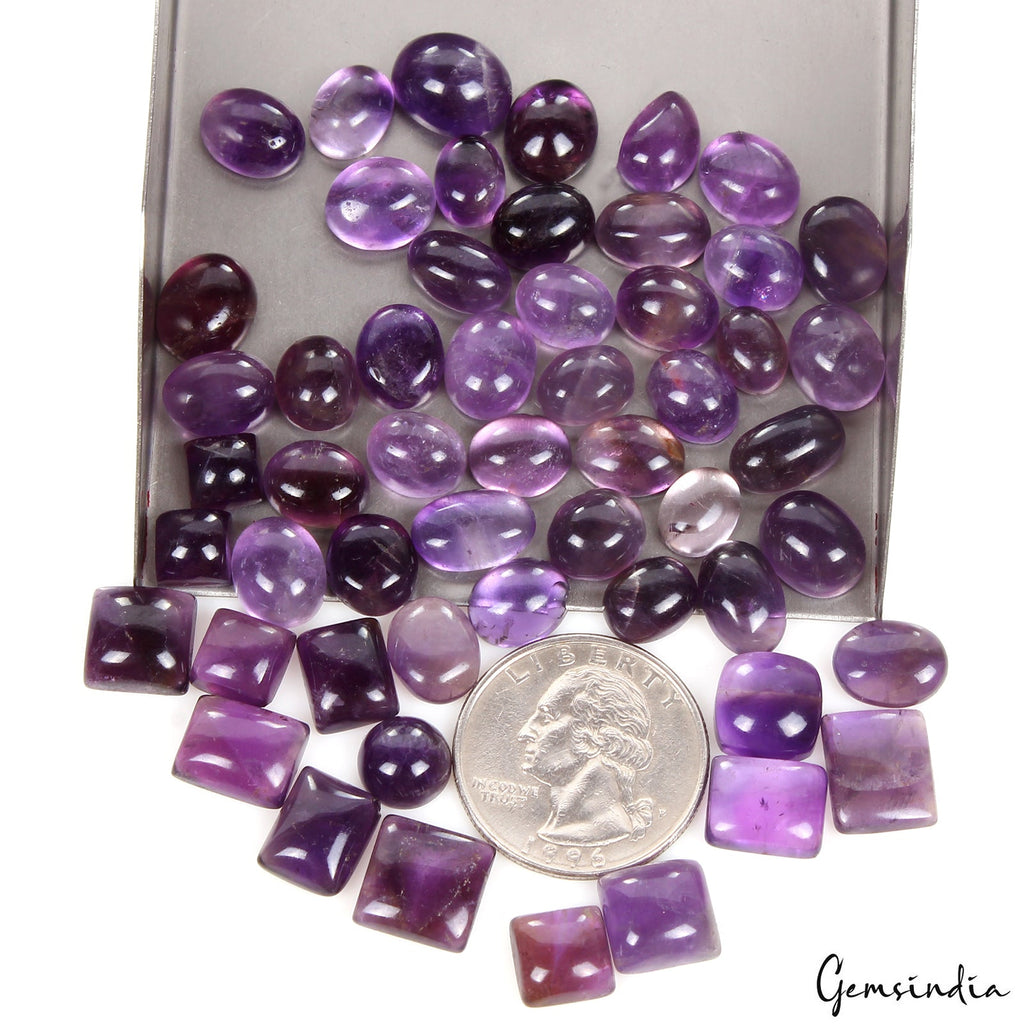 190.60 Cts/54 Pcs Natural Untreated Purple Amethyst Mixed Cab Gems Wholesale Lot