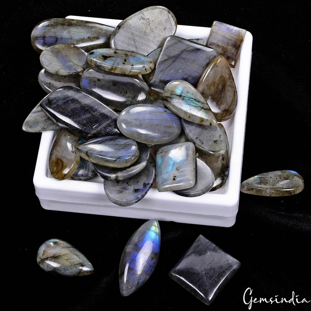 1000 Cts/34 Pcs Natural Gray With Blue Shine Labradorite Mix Cab Loose Gems Lot