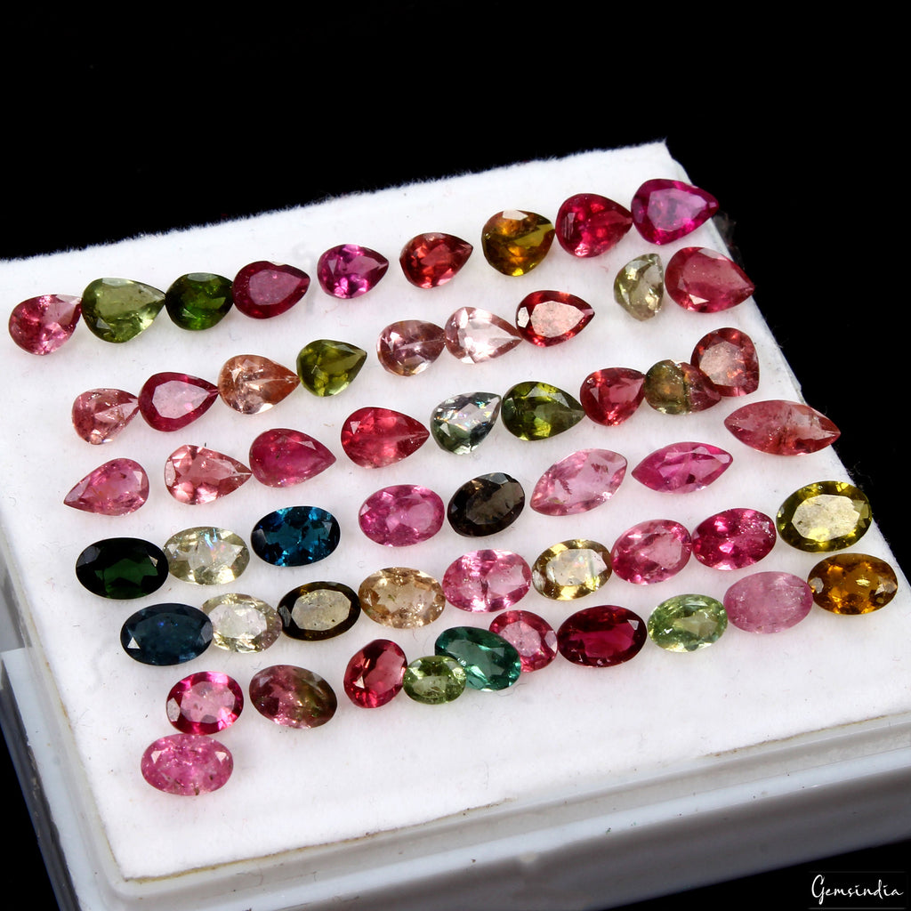 55 Pcs Natural Tourmaline Multi Color 4-7mm Loose Mix Cut Mozambique Gemstones