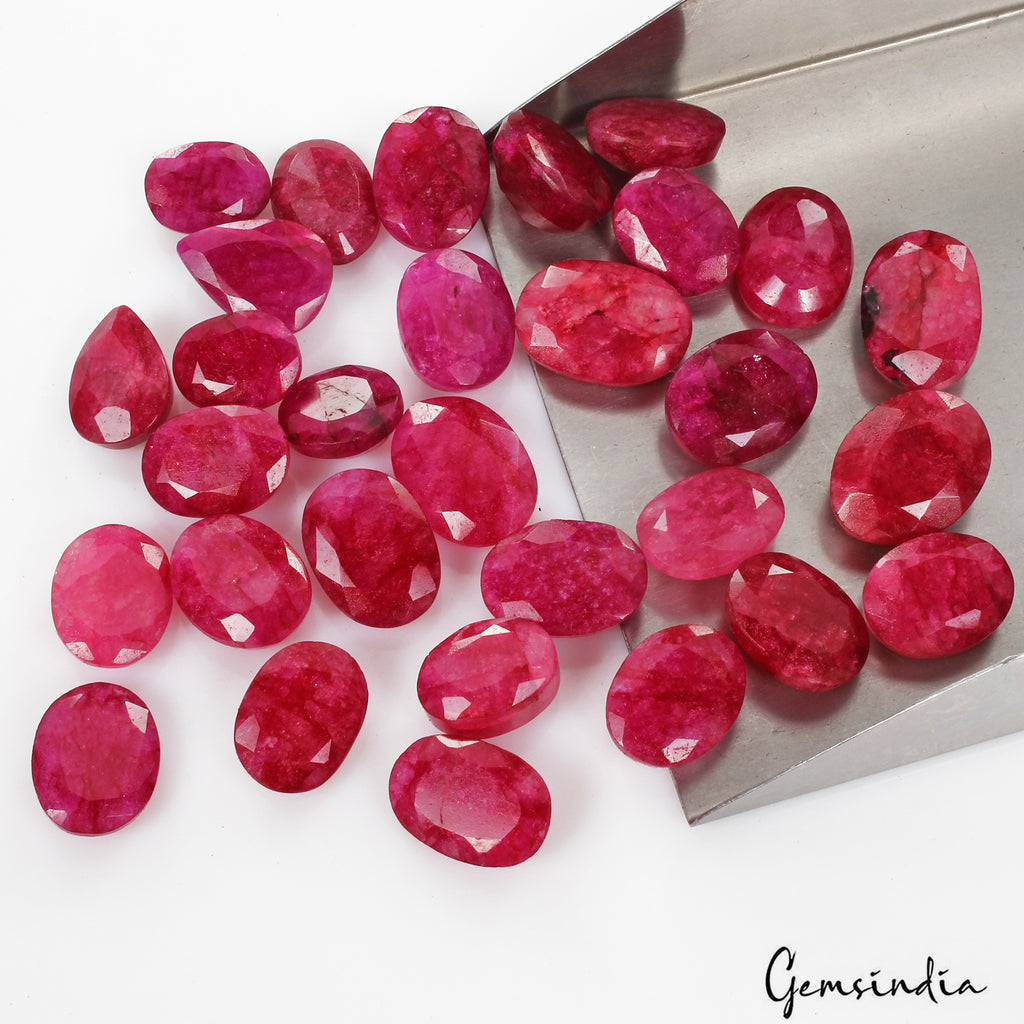 Beryl Lot, Loose Gemstone, Color Enhanced, Red — 30 Pieces, 15mm to 20mm, 370 Ct
