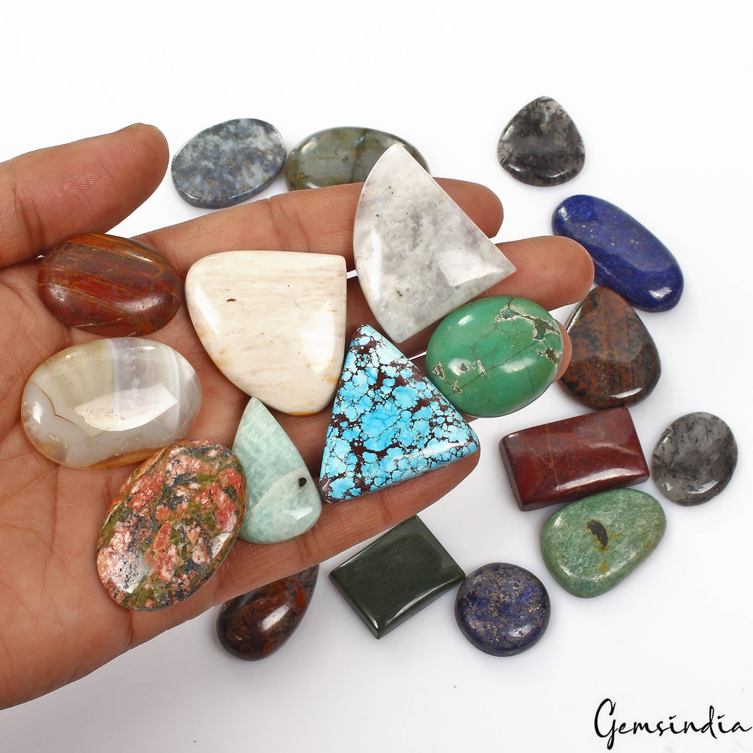 960 Cts/19 Pcs Natural Multi Color Treated/Untreated Assorted Cab Loose Gems Lot