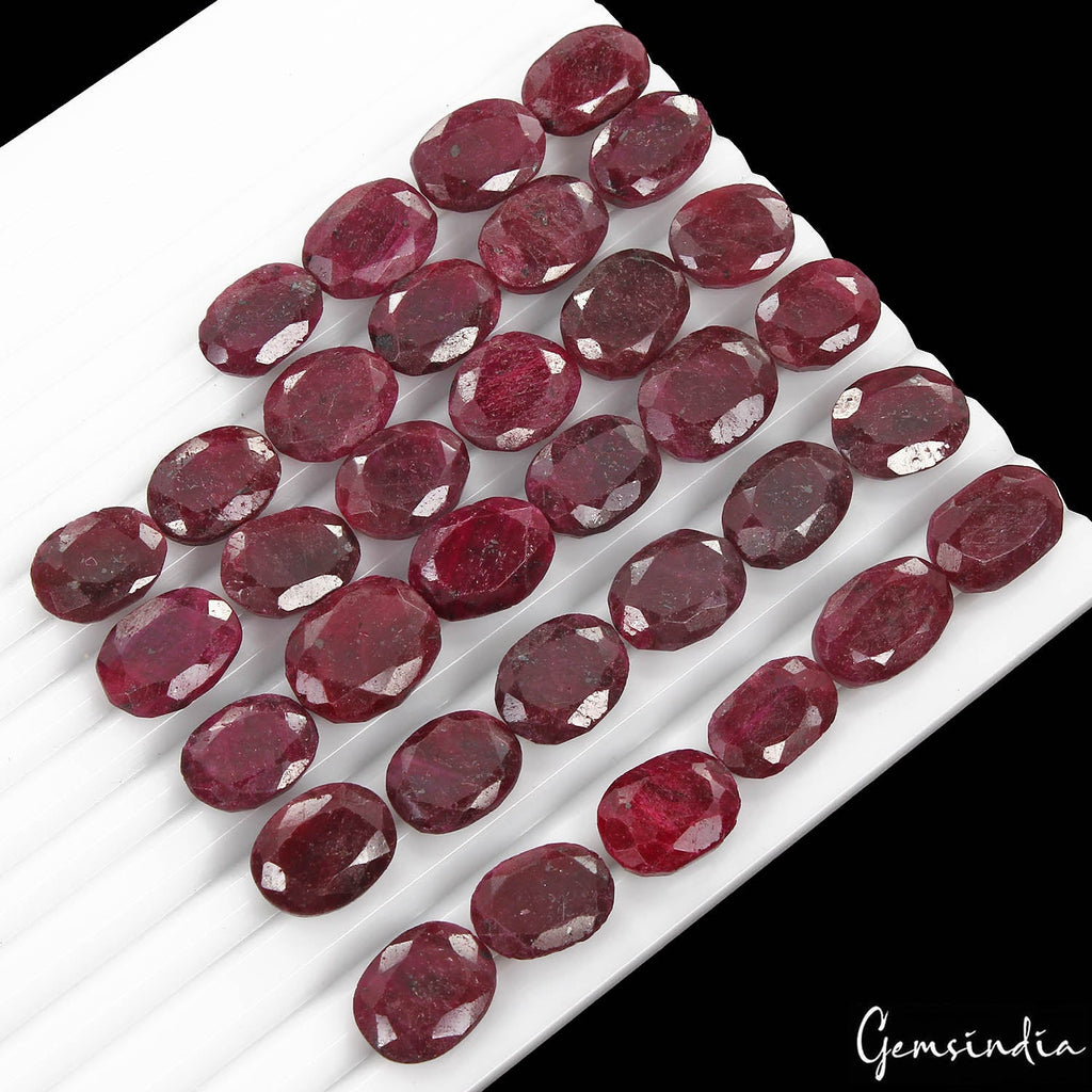 600 Cts/34 Pcs Natural Dark Red Ruby Oval Faceted Cut Loose Gems Lot For Jewelry