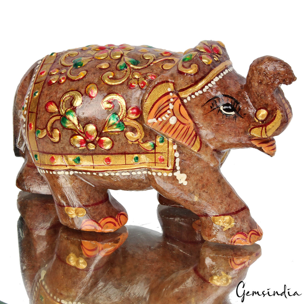 Aventurine Elephant Figurine, Brown — 111x65x53mm, 1840 Ct, India