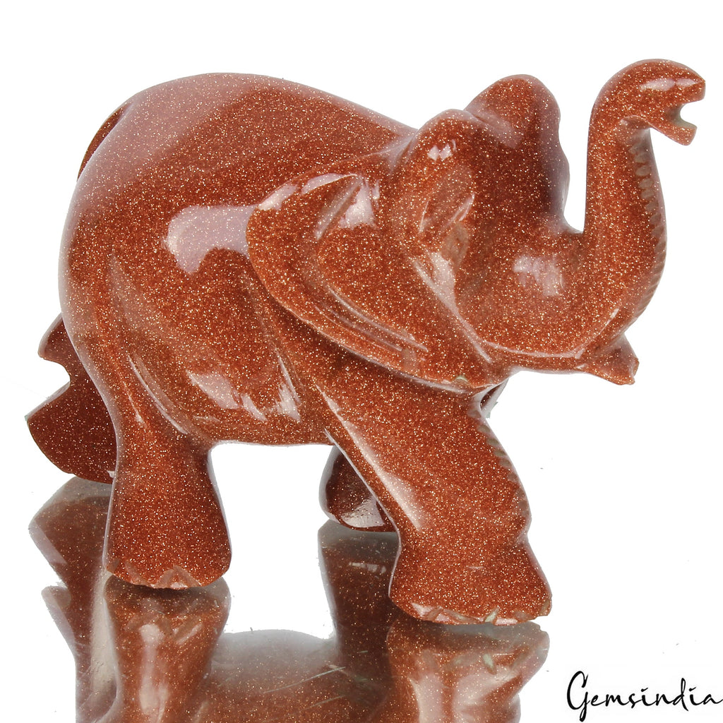 1020Ct Natural Brown Sunstone Trunk up Elephant Hand Crafted/Home Decor Gemstone